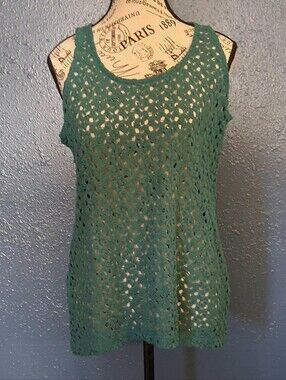 Pretty Rebellious Womens Green Crochet Open Knit Tank Top L